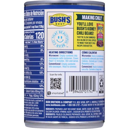 Bushs Canned Light Red Kidney Beans (Pack Of 1), Good Source Of Plant-Based Protein, Good Source Of Fiber, Fat Free, Gluten Free, 16 Oz