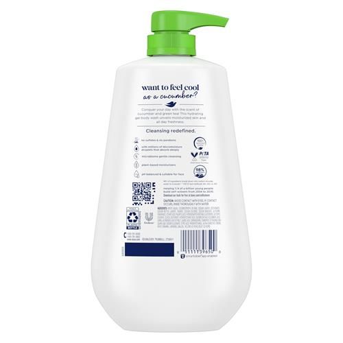 Dove Body Wash With Pump Refresh Cucumber And Green Tea For 24Hr Lotion-Soft Skin Moisturizing Skin Cleanser With No Sulfates No Parabens 30.6 Oz