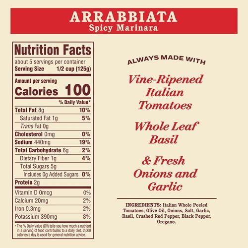 Raos Homemade Arrabbiata Sauce, 24 Oz, Tomato Sauce, Spicy, All Purpose, Keto Friendly Pasta Sauce, Premium Quality Tomatoes From Italy And Crushed Red Pepper