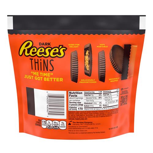Reeses Thins Dark Chocolate Peanut Butter Cups, Candy Share Pack, 7.37 Oz