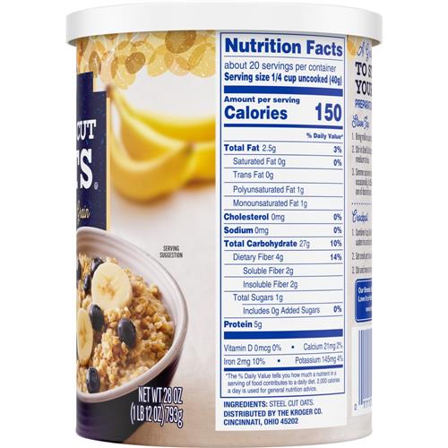 Kroger 100% Whole Grain Steel Cut Oats 28 oz