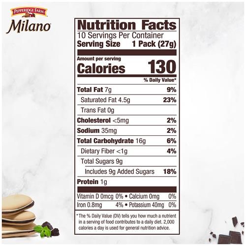 Pepperidge Farm Milano Cookies, Mint, 10 Packs, 2 Cookies Per Pack