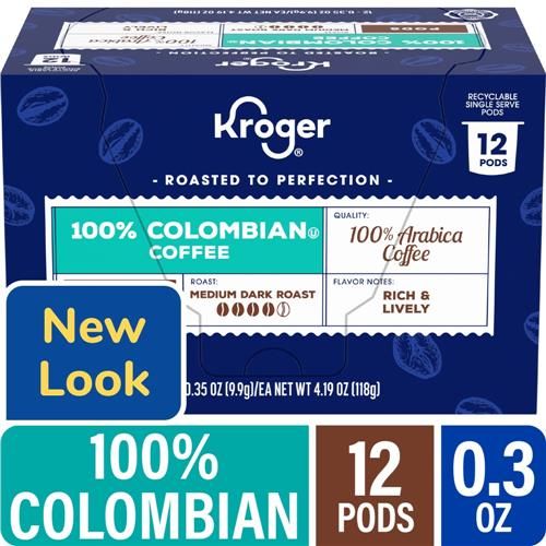 Kroger 100% Colombian Medium Dark Roast Coffee Pods 12 ct