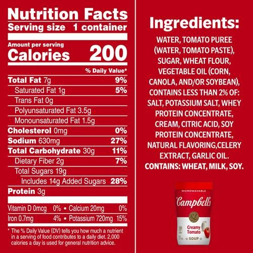 Campbells Sipping Soup, Creamy Tomato Soup, 11.1 Ounce Microwavable Cup