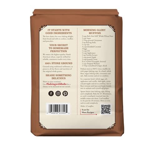 Bobs Red Mill Whole Wheat Flour, 5Lb (Pack Of 1) - Whole Grain, Vegan, Kosher
