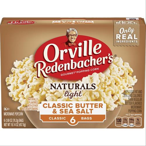 Orville Redenbachers Naturals Microwave Popcorn, Classic Butter & Sea Salt Flavor, 2.69 Oz., 6-Count