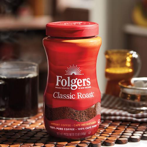 Folgers Classic Roast Instant Coffee Crystals, 12 Ounces