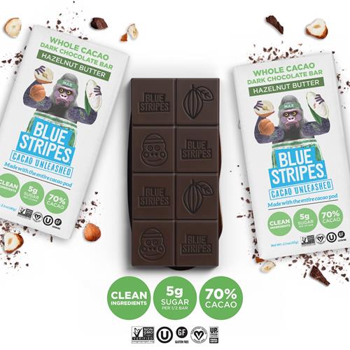 Blue Stripes Whole Cacao Hazelnut Butter Chocolate Bar, 2.1 Oz