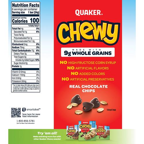Quaker Chewy Granola Bars Chocolate Chip, 0.84 Oz, 8 Ct