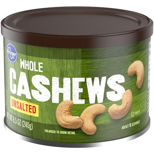 Kroger Whole Unsalted Cashews 8.5 oz