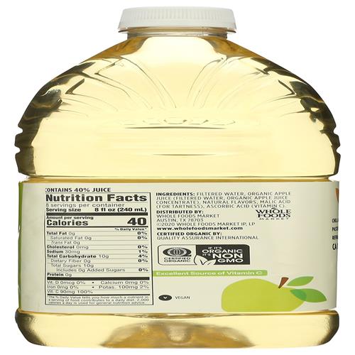 Whole Foods Market Organic Reduced-Sugar Apple Juice, 64 Fl Oz