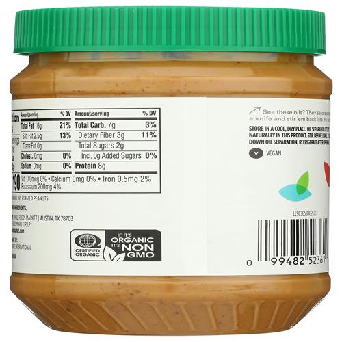 Whole Foods Market Organic Creamy Unsweetened No Salt Peanut Butter, 26 Ounce