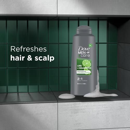Dove Men + Care Men 2 In 1 Shampoo And Conditioner Lime + Cedarwood For Healthy-Looking Hair Naturally Derived Plant Based Cleansers 20.4 Oz