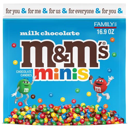 M&Ms Minis Milk Chocolate Candy Assortment, Family Size, 16.9 Oz Resealable Bulk Chocolate Candy Bag