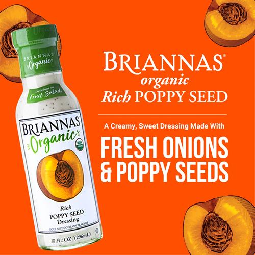Briannas - Organic Rich Poppy Seed Dressing - Certified Kosher & Organic Salad Dressing Made With Premium Ingredients - 10 Oz. Bottle