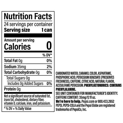 Pepsi Diet Cola Soda Pop, Zero Sugar, Zero Calorie, Sugar Free, 12 Fl Oz Cans (24 Pack)