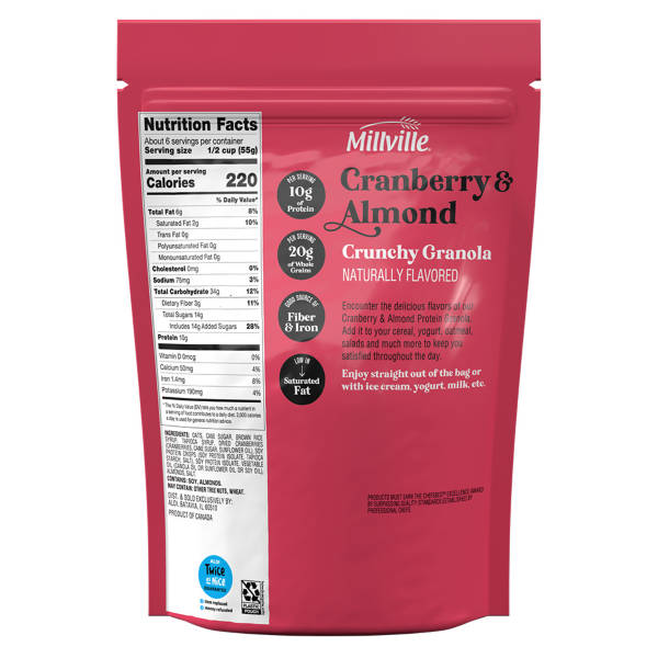 Millville Cranberries and Almonds Protein Crunchy Granola, 11 oz