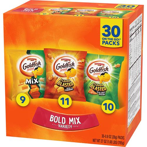 Goldfish Bold Mix Variety Pack Snack Crackers, 1 Oz Snack Packs, 30 Ct Box