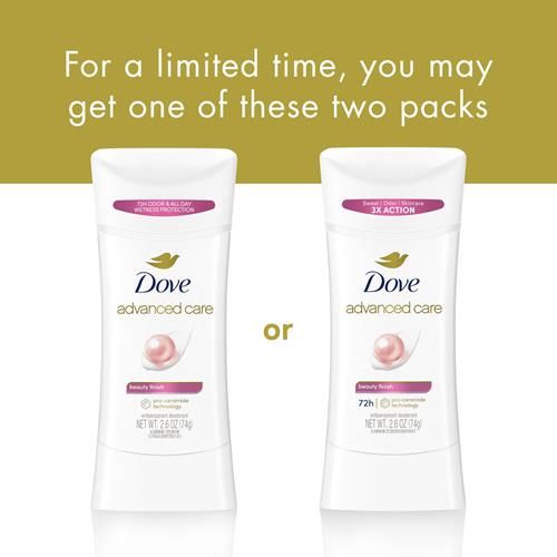 Dove Advanced Care Antiperspirant Deodorant Stick Beauty Finish For Helping Repair Skin Barrier After Shaving, With 72-Hour Sweat & Odor Protection, 2.6 Oz