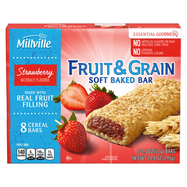 Millville Strawberry Fruit & Grain Cereal Bars, 8 count