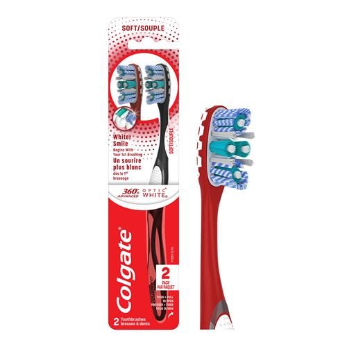 Colgate 360 Advanced Optic White Toothbrush, Soft, 2 Count