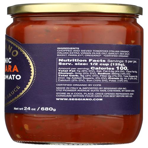 Seggiano Organic Garlic Marinara Pasta Sauce, 24 Oz