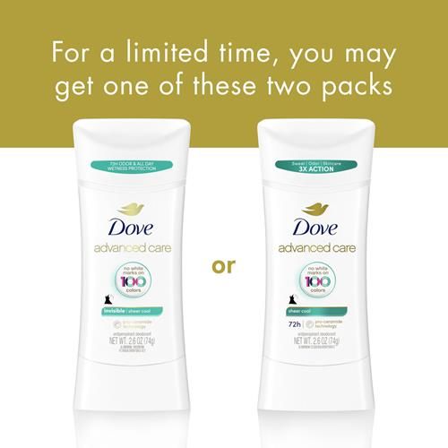 Dove Advanced Care Antiperspirant Deodorant Stick Sheer Cool For Soft, Resilient Skin, With 72-Hour Sweat & Odor Protection, 2.6 Oz