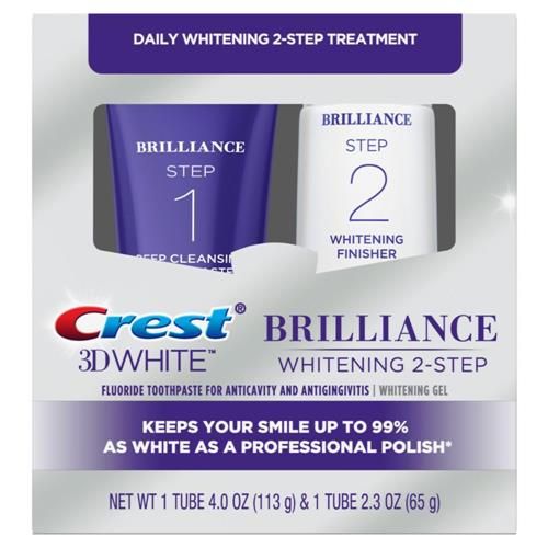Crest 3D White Brilliance 2 Step Kit, Crest 3D White Toothpaste, Deep Clean Toothpaste (4Oz) + Teeth Whitening Gel (2.3Oz)