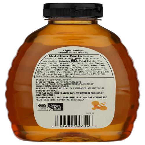 Whole Foods Market Organic Light Amber Wildflower Honey, Us Grade A, 24 Ounce