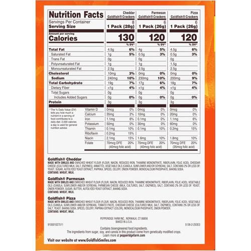Goldfish Crackers Say Cheeeese Variety Pack With Cheddar, Pizza And Parmesan, Snack Packs, 20 Ct