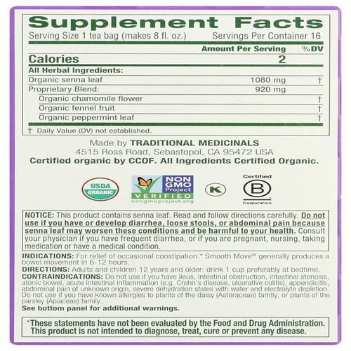Traditional Medicinals Organic Smooth Move Chamomile Tea, 16 Tea Bags
