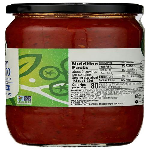 Whole Foods Market Whole Cherry Tomato & Roasted Garlic Pasta Sauce, 24 Oz