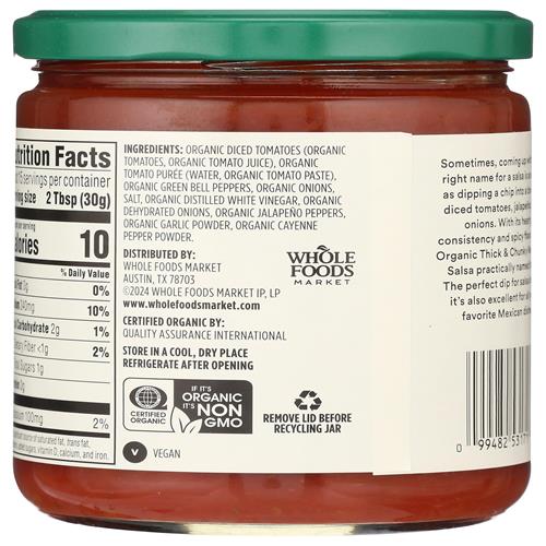 Whole Foods Market Organic Thick & Chunky Medium Salsa, 16 Ounce