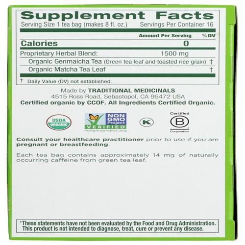Traditional Medicinals, Tea Herbal Green Matcha Toasted Rice Organic, 16 Count
