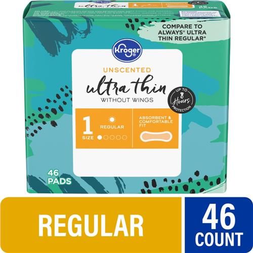 Kroger Ultra Thin Pads without Wings Regular Size 1 Unscented 46 count