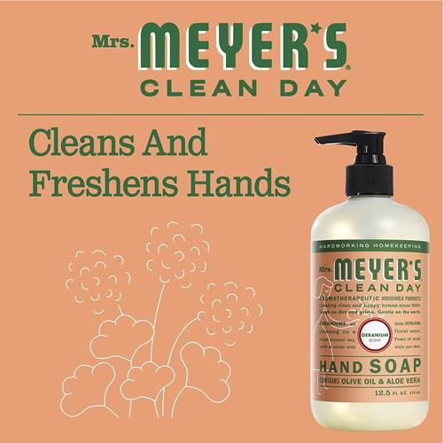 Mrs. Meyers Clean Day Hand Soap, Made With Essential Oils, Biodegradable Formula, Geranium, 12.5 Fl. Oz
