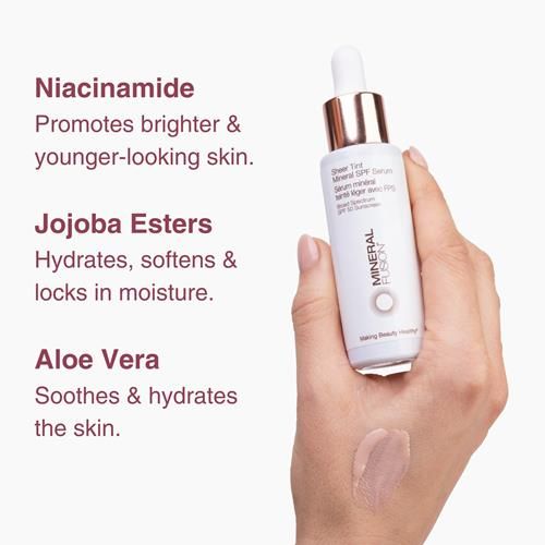 Mineral Fusion Face Serum, Sheer Tint Mineral Spf Serum, 1 Fl Oz, Light, Tinted Broad Spectrum Spf 50 Mineral Sunscreen, Sheer Coverage, Lightweight & Dewy Finish For Glowing, Protected Skin - Pa