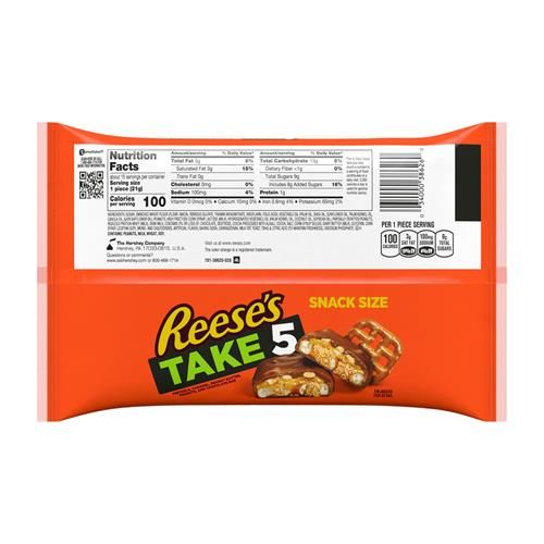 Reeses Take 5 Pretzel, Peanut And Chocolate Snack Size, Candy Bag, 11.25 Oz