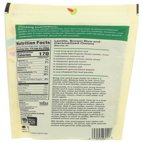 Whole Foods Market, Organic Green Lentils, 16 Oz