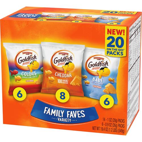 Goldfish Family Faves Crackers, Cheddar, Colors And Baby Crackers Snack Packs, 20-Ct Variety Pack