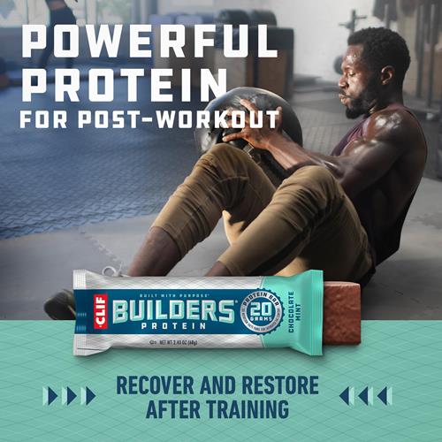 Clif Builders Protein Bar- Chocolate Mint Flavor - 20G Plant Based Protein - Gluten Free - Non-Gmo - Low Glycemic - No Artificial Sweeteners - 2.4 Oz.