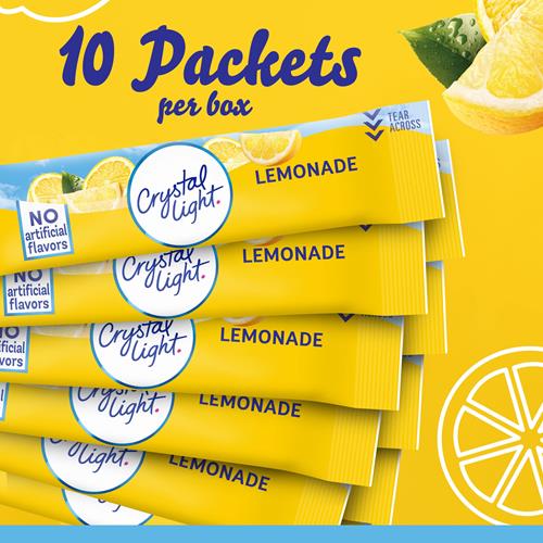 Crystal Light Lemonade Naturally Flavored Powdered Drink Mix, 10 Ct On-The-Go-Packets