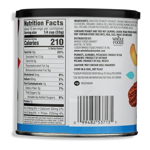 Whole Foods Market Lightly Salted Mixed Nuts With Peanuts, 15 Ounce