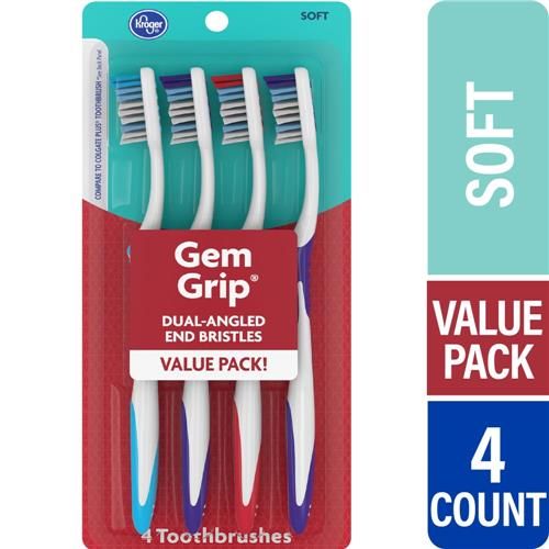 Kroger Gem Grip Dual-Angled Toothbrushes With Soft Bristles Value Pack 4 ct