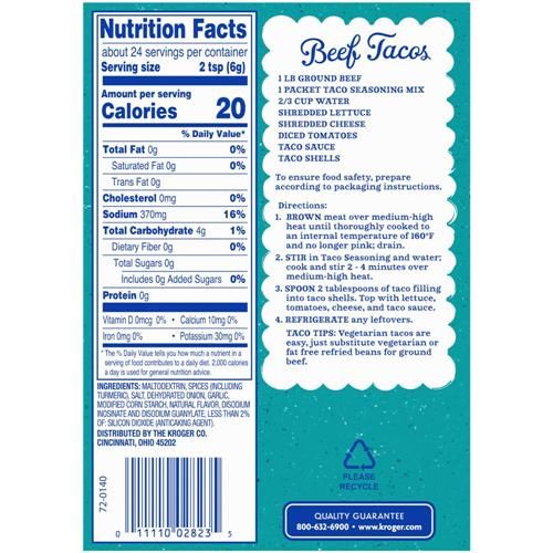 Kroger Taco Seasoning Packets 4 ct / 1.25 oz