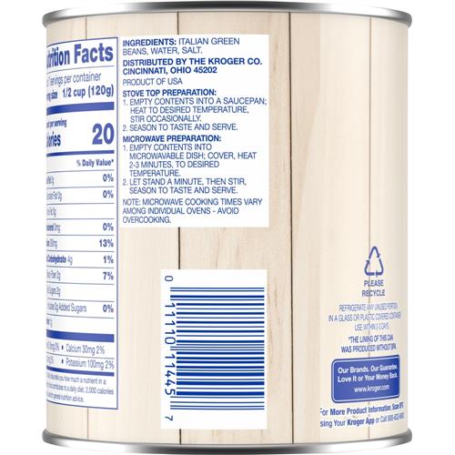 Kroger Italian Cut Green Beans Can 28 oz