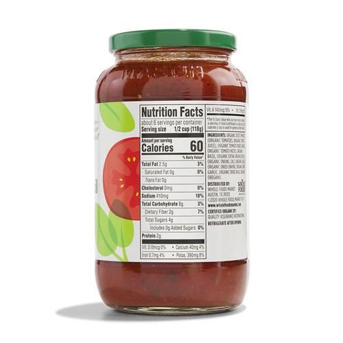Whole Foods Market, Organic Tomato Basil Pasta Sauce, 25 Oz