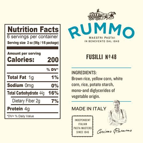 Rummo Gluten Free Fusilli N.48 - Gluten Free Fusilli Pasta Noodles, Made With Brown Rice & Corn, Pasta From Italy - 12 Ounce (Pack Of 1)