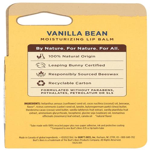 Burts Bees Vanilla Bean Beeswax Lip Balm, 0.34 Oz