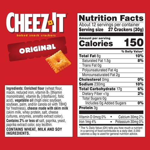 Cheez-It Cheese Crackers, Baked Snack Crackers, Lunch Snacks, Original, 12.4Oz Box (1 Box)
